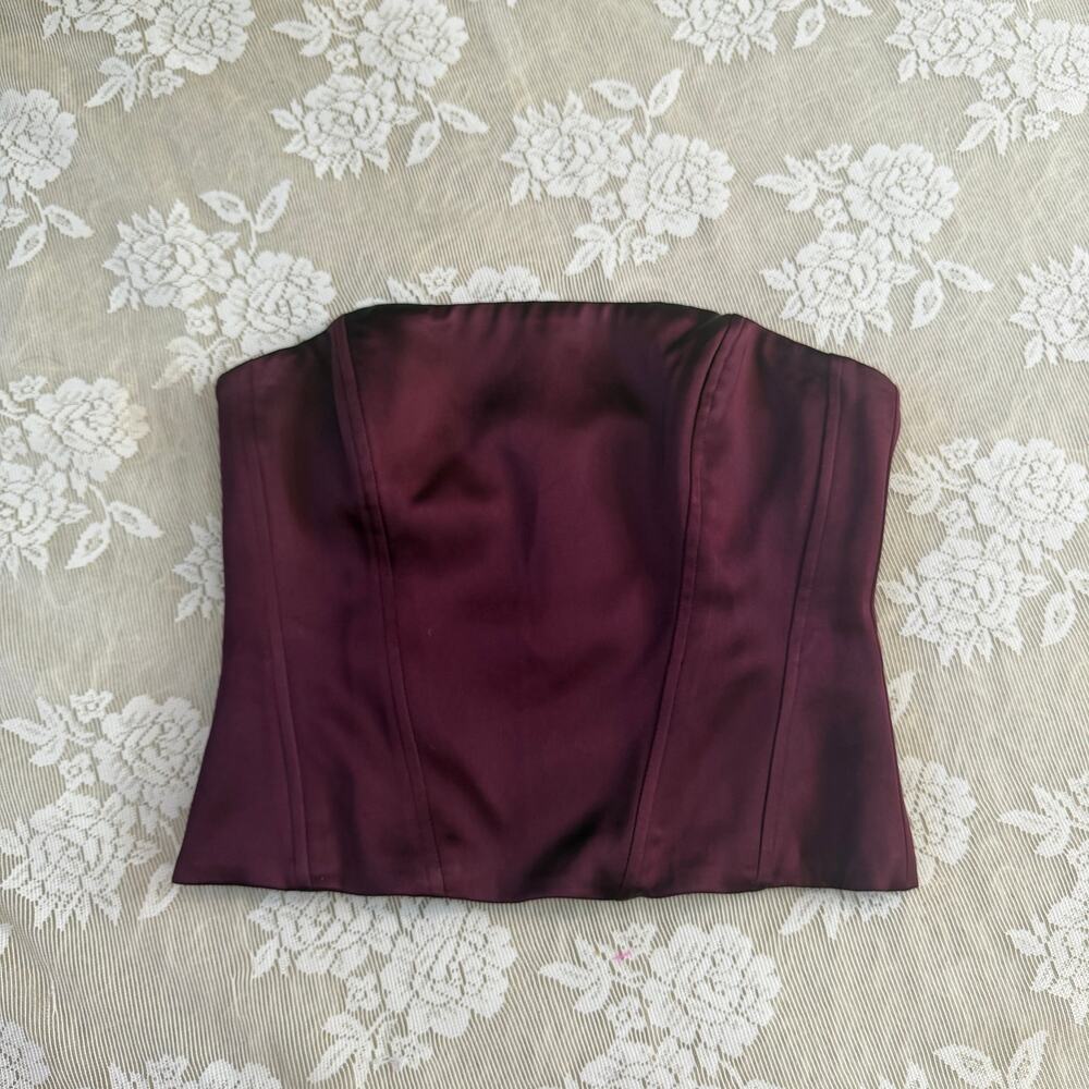 Aritzia Ten Burgundy Satin Corset Top Size M